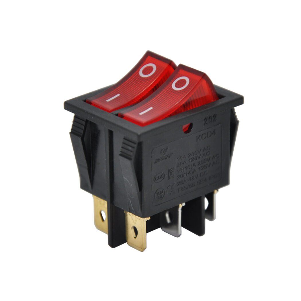 İkili Anahtar Işıklı Kırmızı On-Off (12V) 6Pin