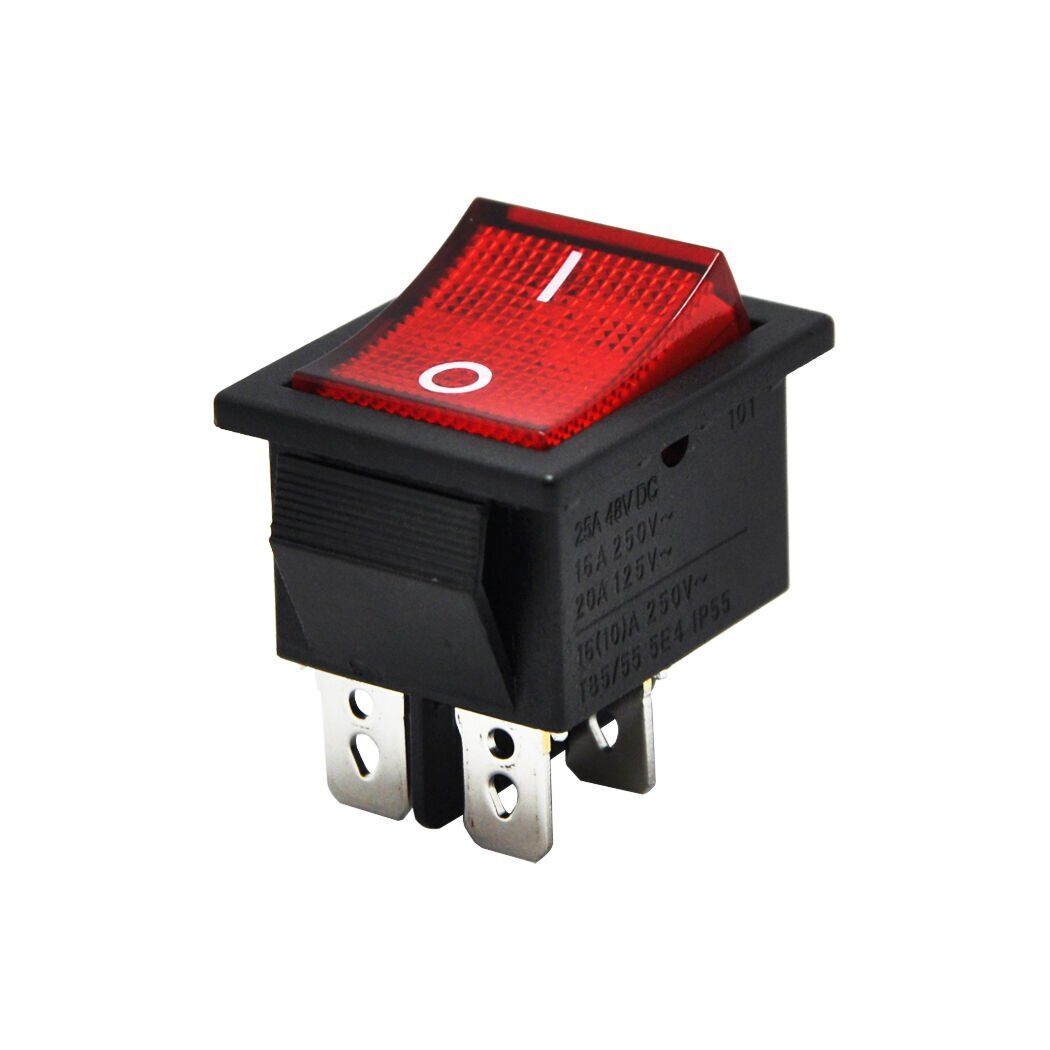 Geniş Anahtar Işıklı Kırmızı On-Off (220V) 4Pin