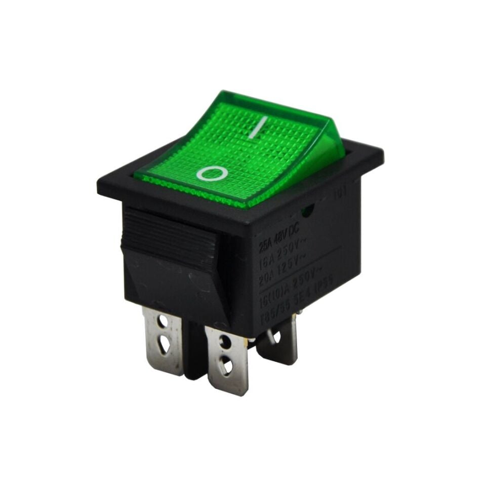 Geniş Anahtar Işıklı Yeşil On-Off (220V) 4Pin