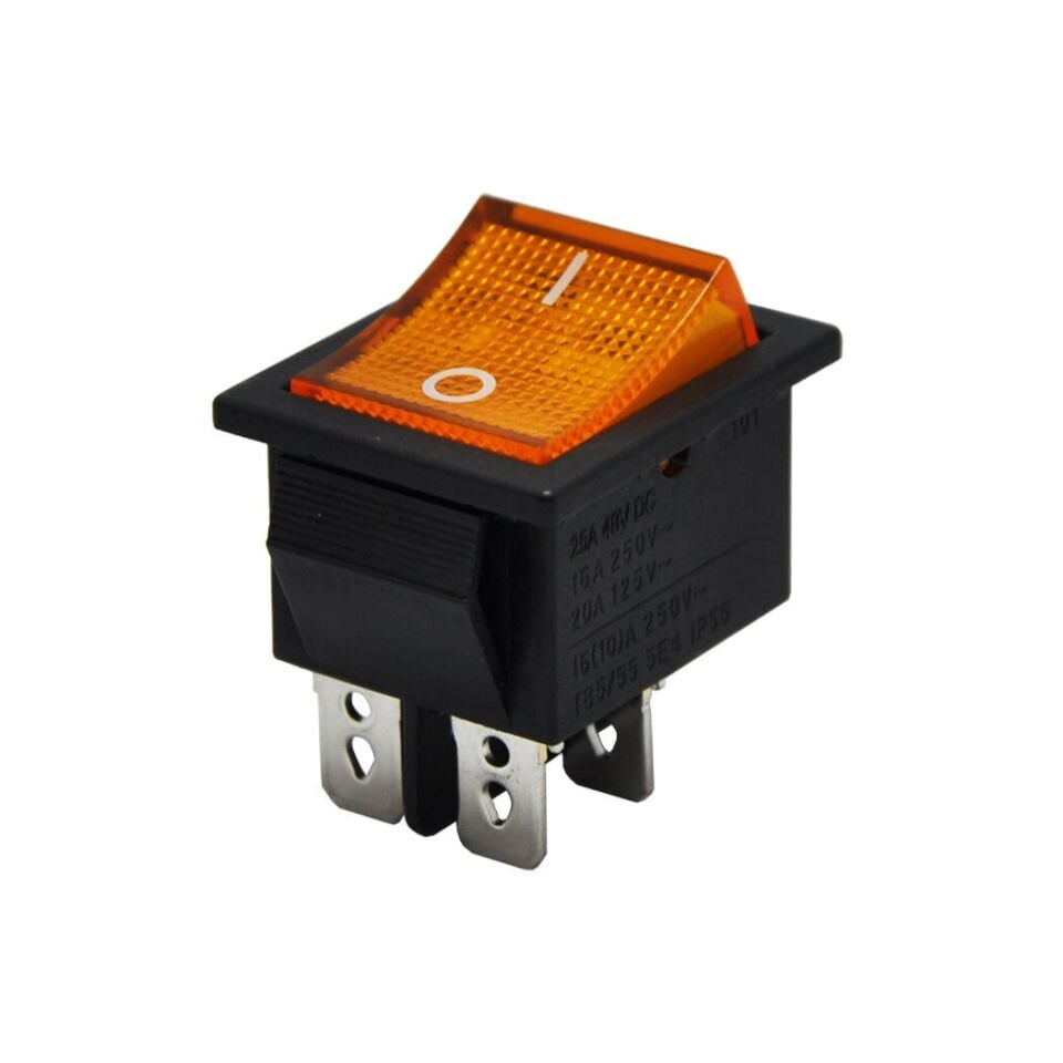 Geniş Anahtar Işıklı Sarı On-Off (220V) 4Pin
