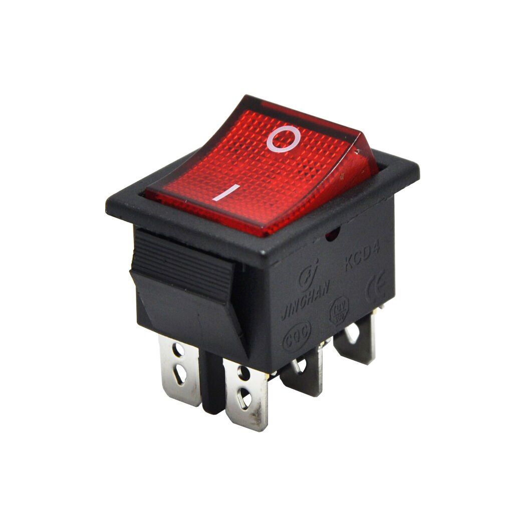 Geniş Anahtar Işıklı Kırmızı On-Off (220V) 6Pin