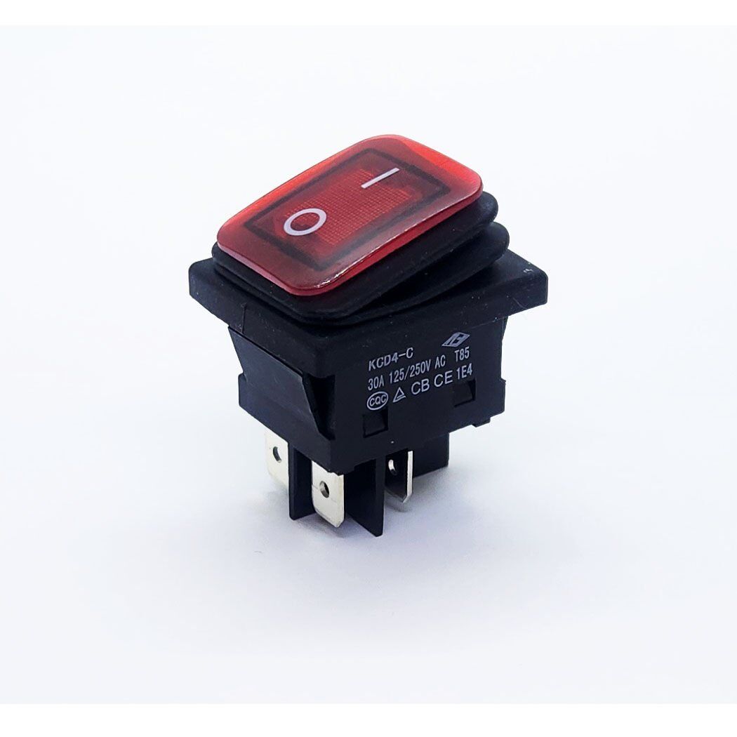 Geniş Anahtar Işıklı Körüklü Kırmızı On-Off (220V) 4Pin (30A)