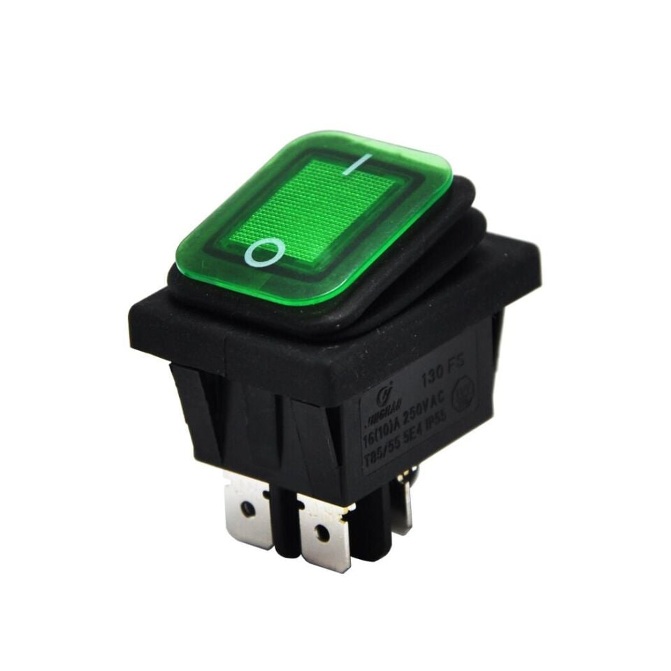 Geniş Anahtar Işıklı Körüklü Yeşil On-Off (220V) 4Pin