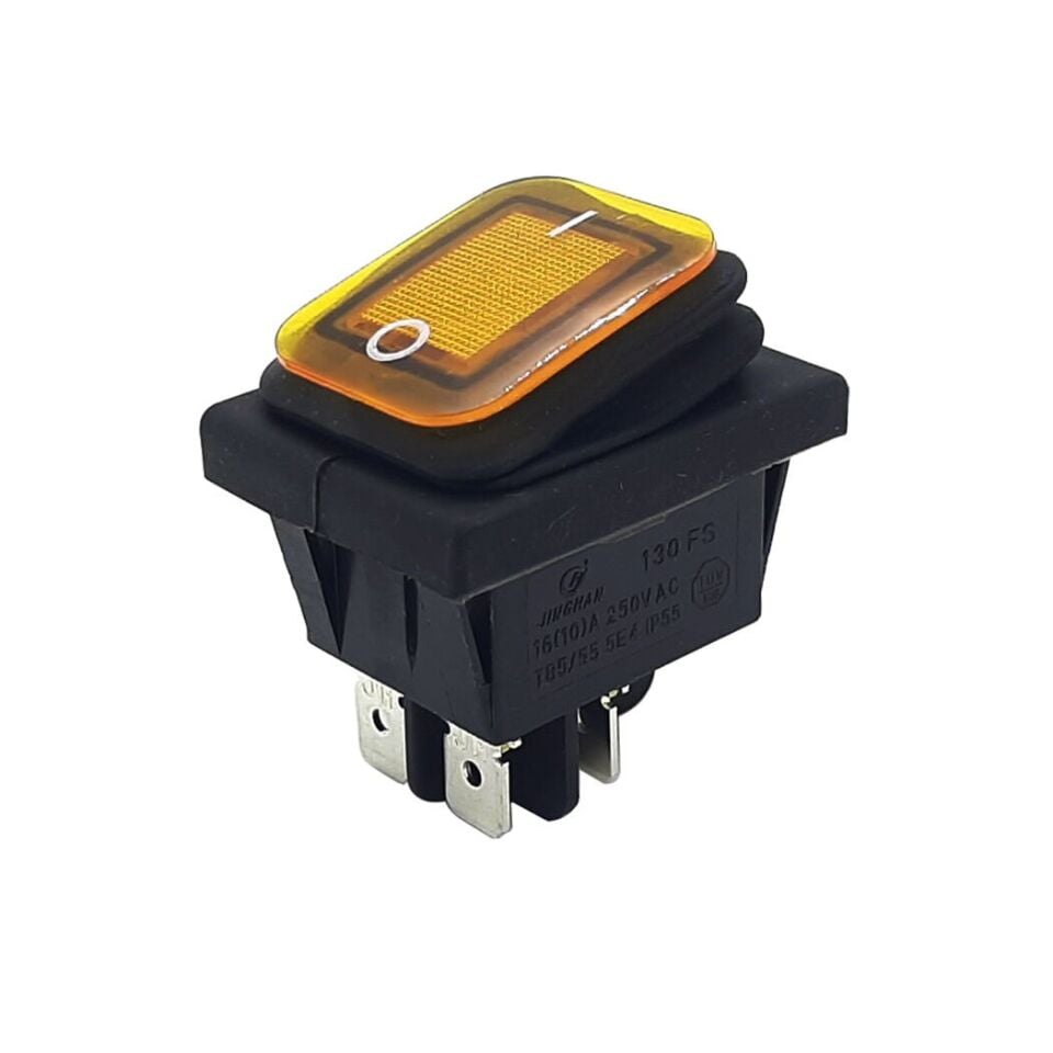 Geniş Anahtar Işıklı Körüklü Sarı On-Off (220V) 4Pin