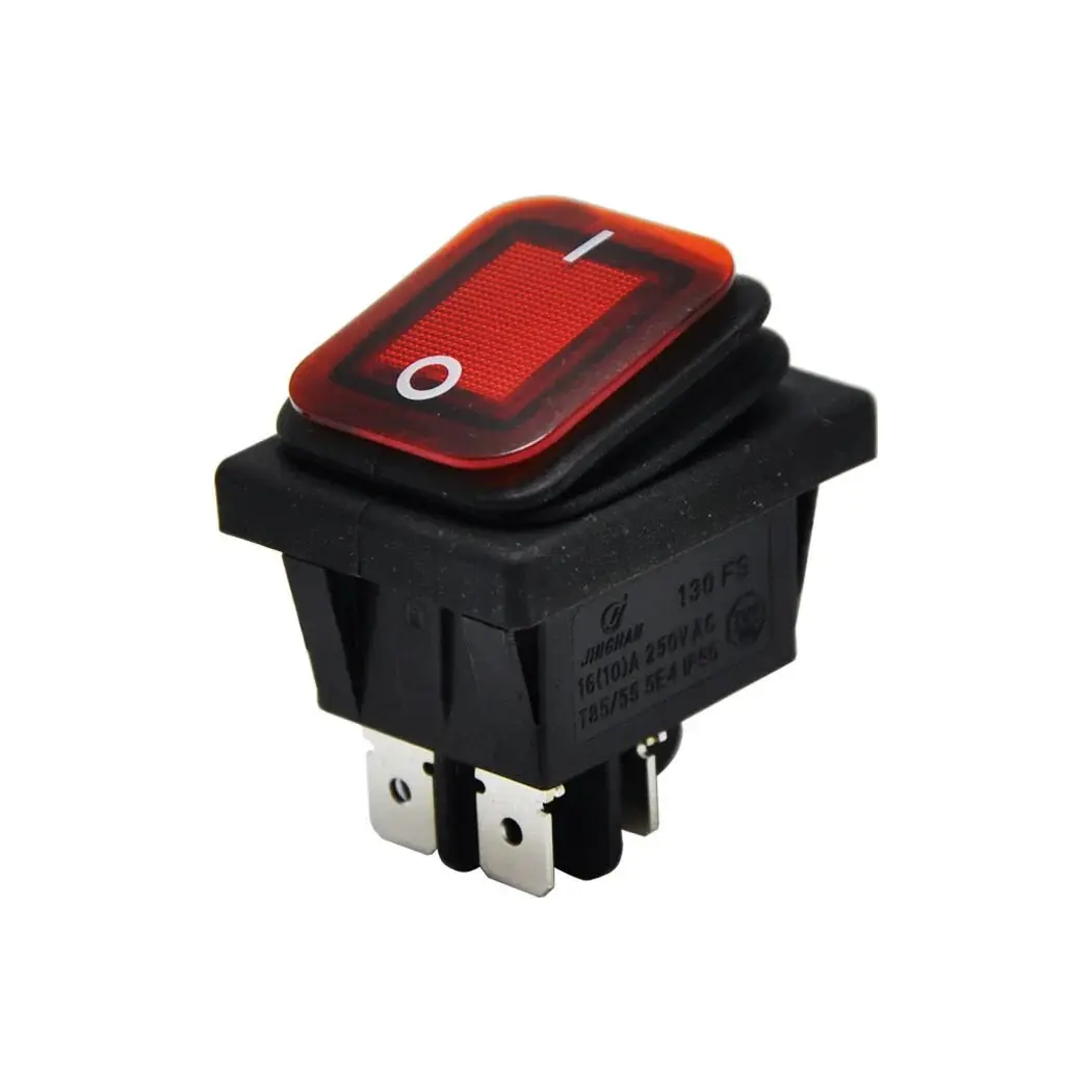 Geniş Anahtar Işıklı Körüklü Kırmızı On-Off (220V) 4Pin